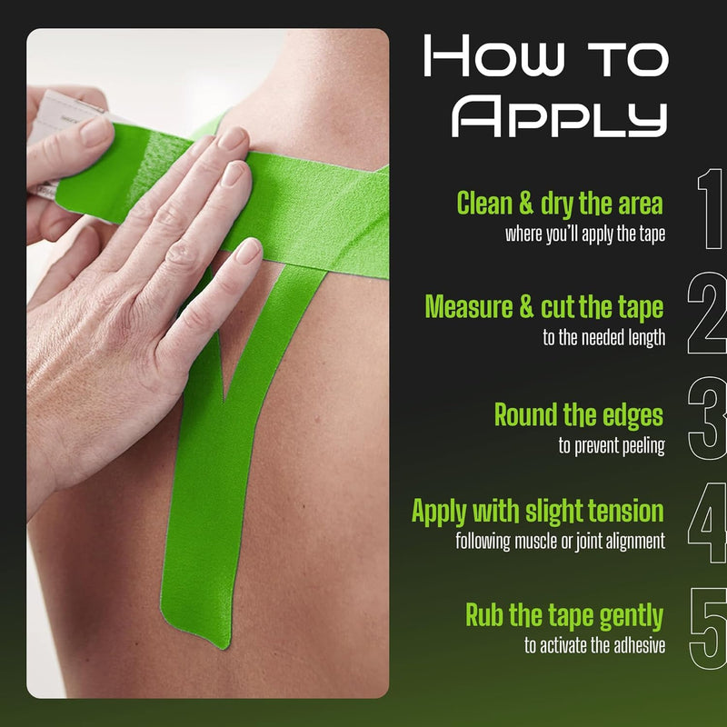 Locked in Kinesiology Tape - Sports Physio Tape for Muscle & Joint Support - Sweat Resistant, Hypoallergenic & Long Lasting Adhesive for Training, Recovery & Rehab (Green, 6 Rolls) Green