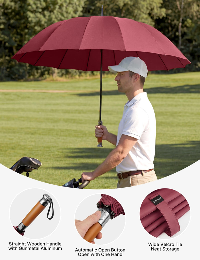 G4Free 54 Inch Large Windproof Umbrella Auto Open Classic Wooden J Handle 54 Inch Strong Windproof Large Umbrella Auto Open Wooden Handle