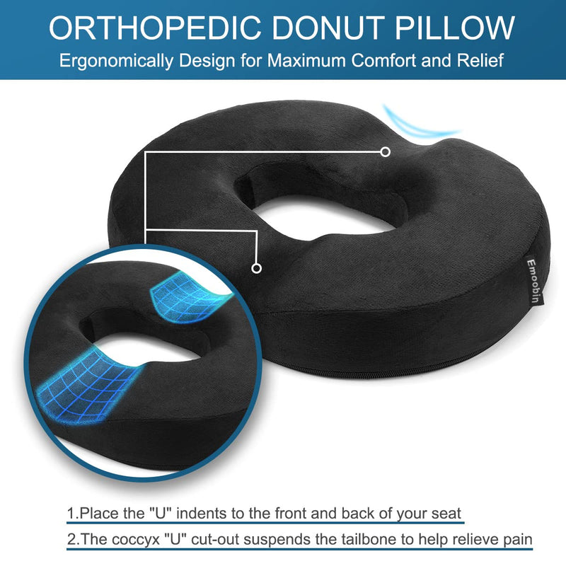 [Australia] - Donut Pillow Hemorrhoid Pillow for Office Chair, Orthopedic Pressure Relief Pillow for Tailbone, Coccyx, Postpartum Pregnancy & After Surgery Sitting,18 Inches Black 