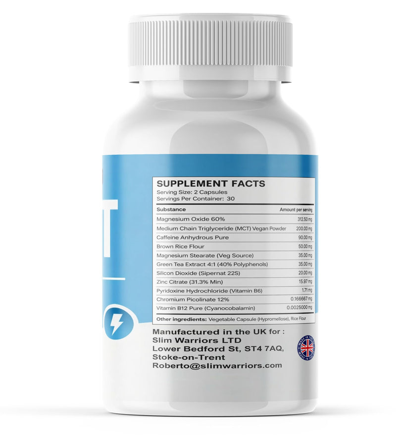 Nexfit Food Supplement – 60 Capsules – with Magnesium, Zinc, Green Tea Extract, MCT & Vitamin B Complex – Energy & Metabolism Support