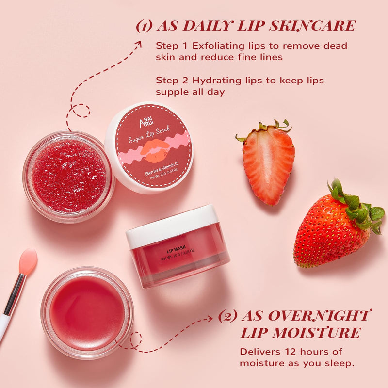 [Australia] - ANAI RUI Lip Scrub & Lip Mask Holiday Gifts, Lip Exfoliator Scrub and Moisturizer Gift For Girls, Lip Scrubber Exfoliator & Sugar Lip Scrub with Vitamin C, Lip Sleeping Mask Gift Set for Women BERRIES-Xmas 