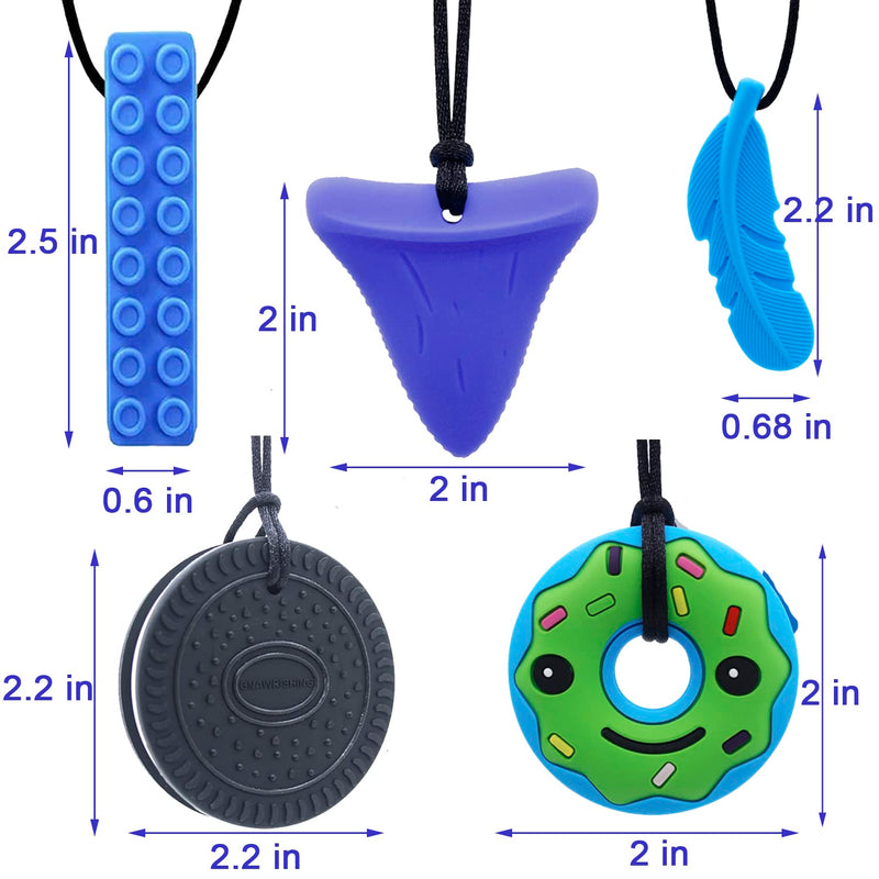 [Australia] - Chew Necklace by GNAWRISHING, 5 Pieces Sensory Chew Necklaces for Kids with Autism, ADHD, SPD, Chewing, Oral Motor 