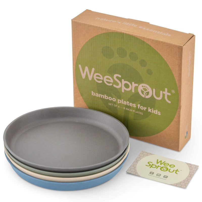 WeeSprout Bamboo Plates (Blue, Green, Gray, & Beige, Without Lids) Blue, Green, Gray, & Beige