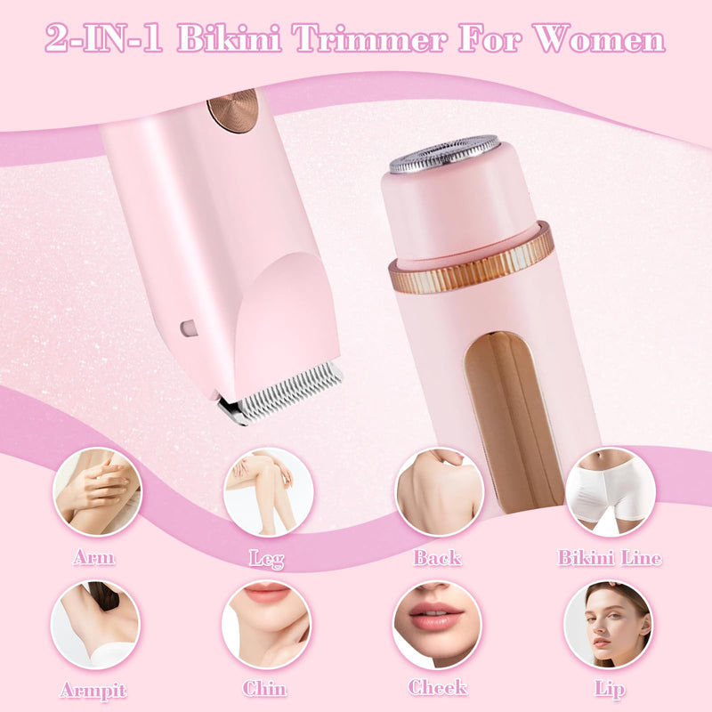 [Australia] - 2 in 1 Women Electric Shaver Dual Head Bikini Trimmer for Women, IPX7 Waterproof Wet & Dry Use Painless Electric Razors for Silk Skin, Bikini Underarm Leg Arm Body Face, Pink 