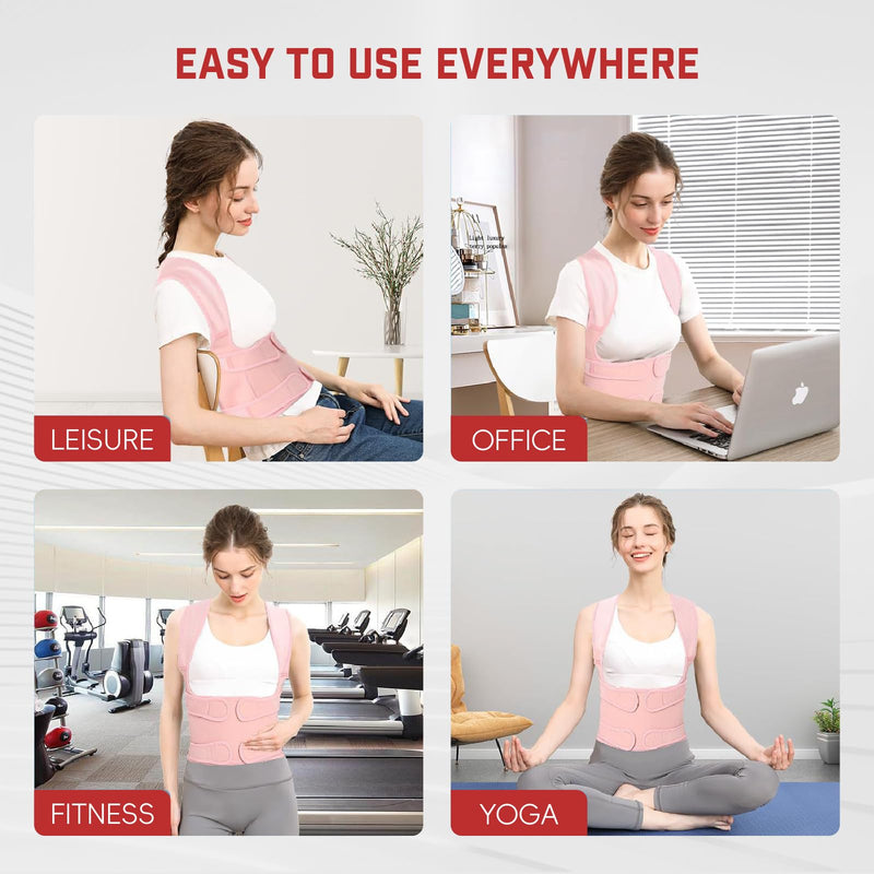 Back Brace Posture Corrector for Women & Men, Adjustable Shoulder Straightener with Full Back Support, Relief for Lower & Upper Back Pain, Hunchback & Scoliosis (Pink, Medium) Pink