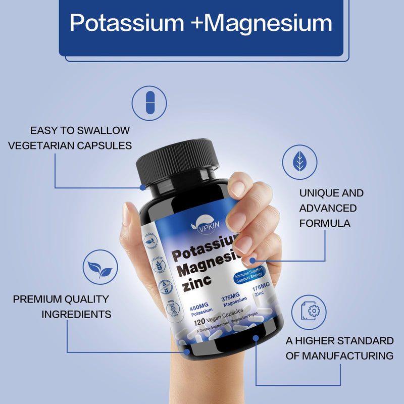 [Australia] - Potassium Magnesium Supplement 1000mg, Magnesium Potassium Zinc Aspartate Support Vascular, Bone, Heart, Muscle & Nerve Health, Non-GMO, Vegan, (120 Capsules) Potassium Magnesium 1 Count (Pack of 120) 