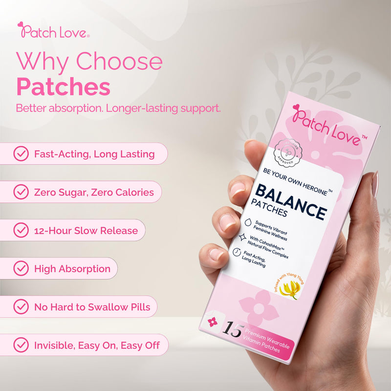 Cycle & Mood Balance Patches for Women - Daily Wearable Patch with CohoshMax Complex, Passion Flower, Damiana & Gotu Kola - Hormone Balance Support - Vegan - 15 Patches - Made in UK