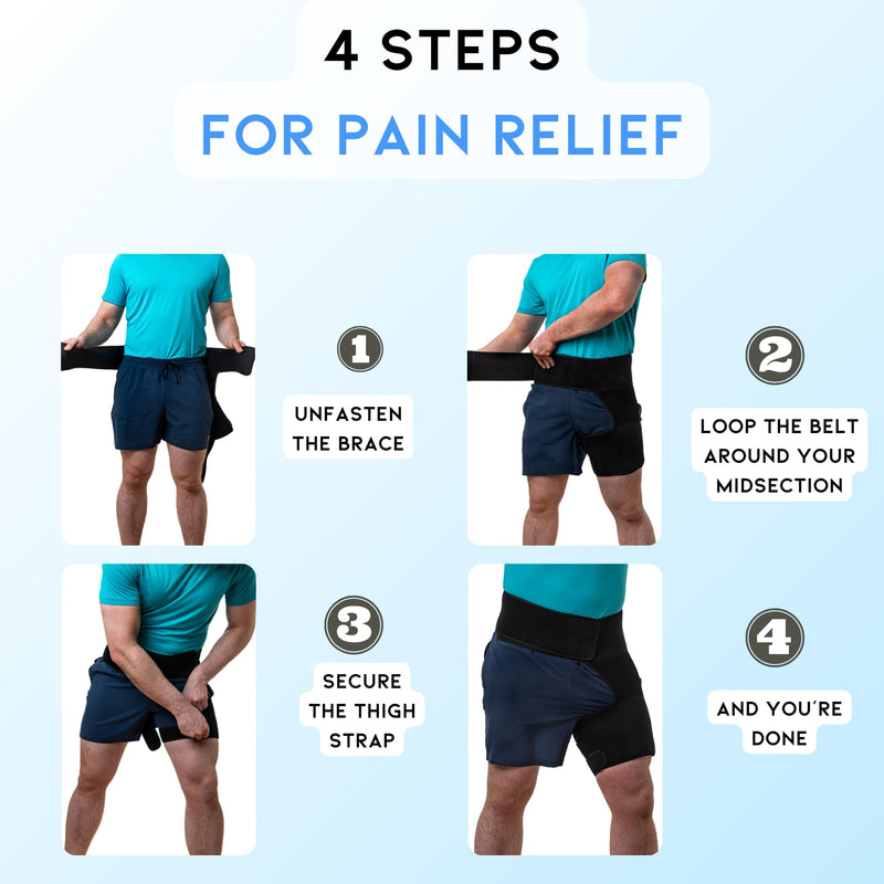 Hip and Groin Brace - Ortho Wrap Hip Brace for Sciatica for Women and Men - Groin Compression Wrap for Pulled Hamstring Compression - Thigh Compression Sleeve for Sciatic Ease (Medium, Right leg) Medium