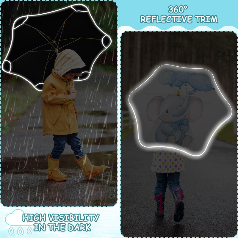 Black Spider Web Cobweb Red Kids Umbrella with Safety Reflective & Curved Handle, Rain & Sun UV Protection Umbrella Windproof Lightweight Umbrellas for Toddler Girls Boys Age 3-8 Blue Balloon and Cute Elephant