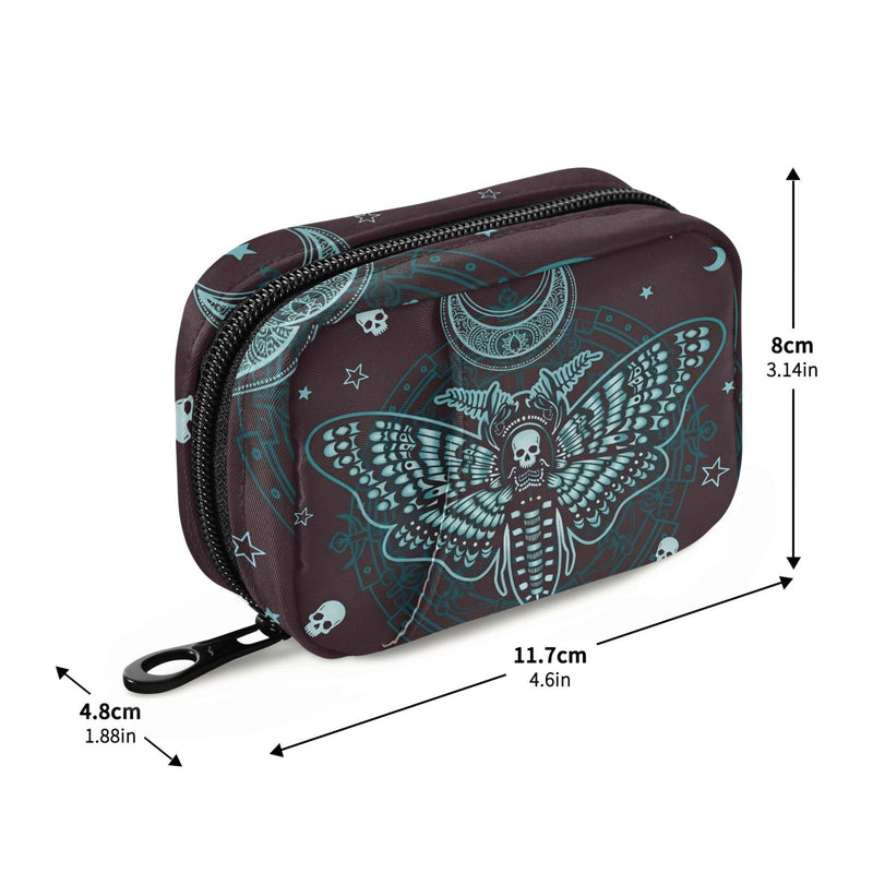 Travel Pill Organizer Bag Weekly Pill Organizer Case Gothic Skull Butterfly Portable Small Daily Pill Boxes for Vitamin Fish Oils Supplement Holder with Zipper Compact Size Skulls 214