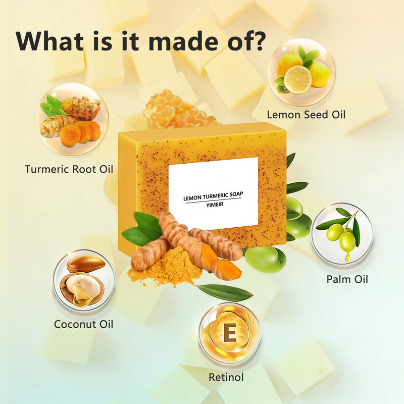 Turmeric Soap Bar - Handmade Lemon & Ginger Soap Bar, 100% Natural Brightening for Dull Skin, Antioxidant Face & Body Soap, Outdoor Home Use, Fit All Skin Type 4.1 oz Turmeric