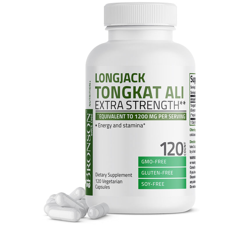 Bronson Longjack Tongkat Ali Extra Strength, 120 Vegetarian Capsules 120 Count (Pack of 1)