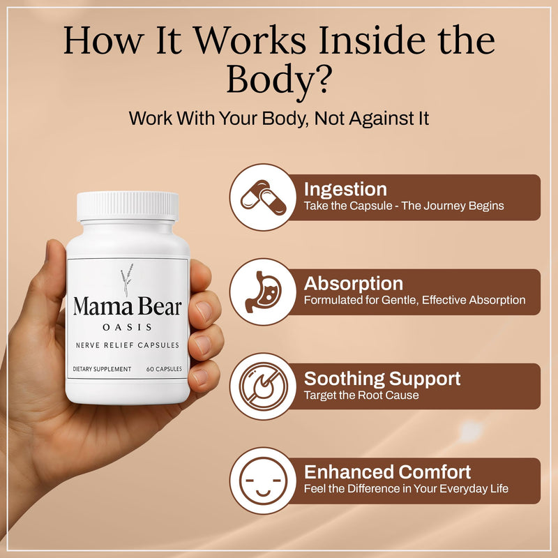 Mama Bear Oasis Nerve Support Capsules with Vitamins, 60 Count | Daily supplement with vitamins to support normal nerve function, mobility, calm, and overall wellness