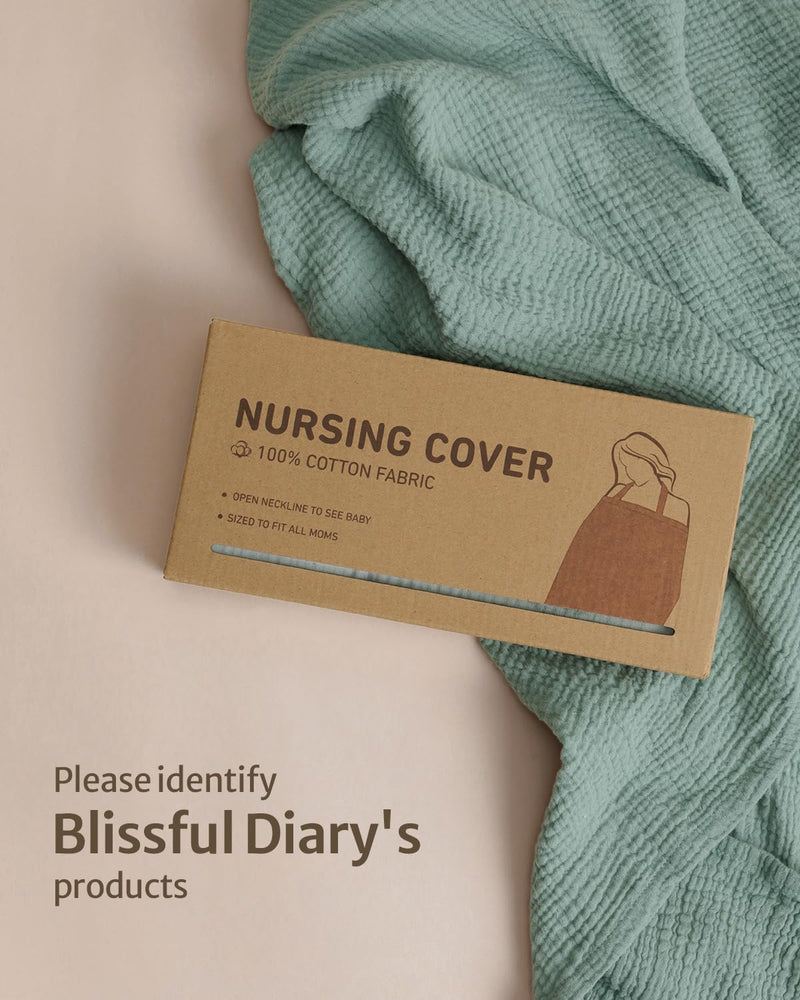 [Australia] - Blissful Diary Muslin Nursing Cover for Breastfeeding, Breathable Breastfeeding Cover up with Arch Neckline for Women, Nursing Apron (Roman Green) Roman Green 