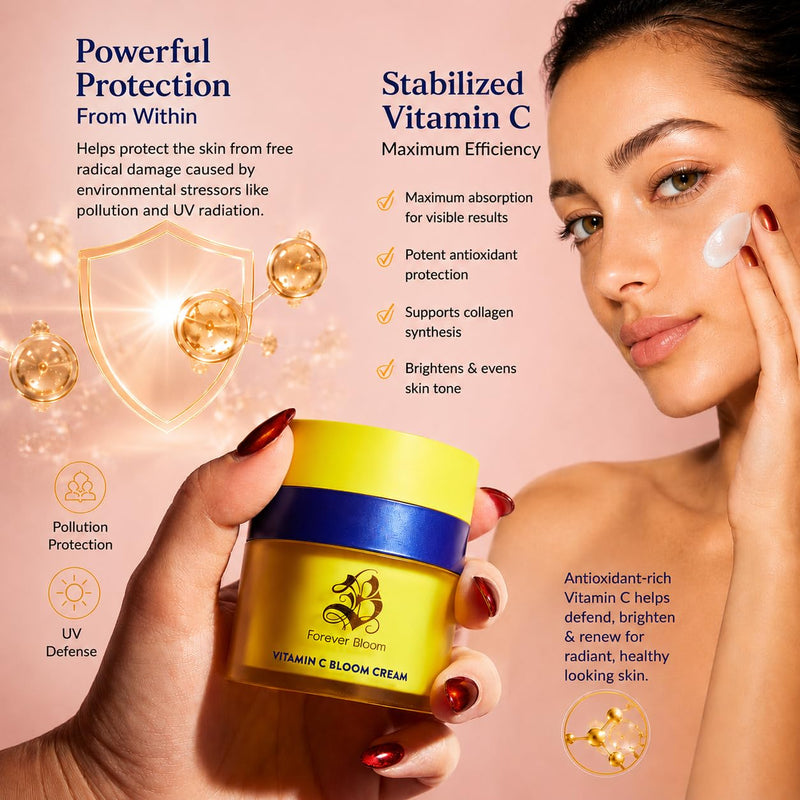 Forever Bloom Vitamin C Bloom Cream - Luxury Vitamin C Moisturizer for Dry Skin, hydrating facial cream with vitamins A, E, C