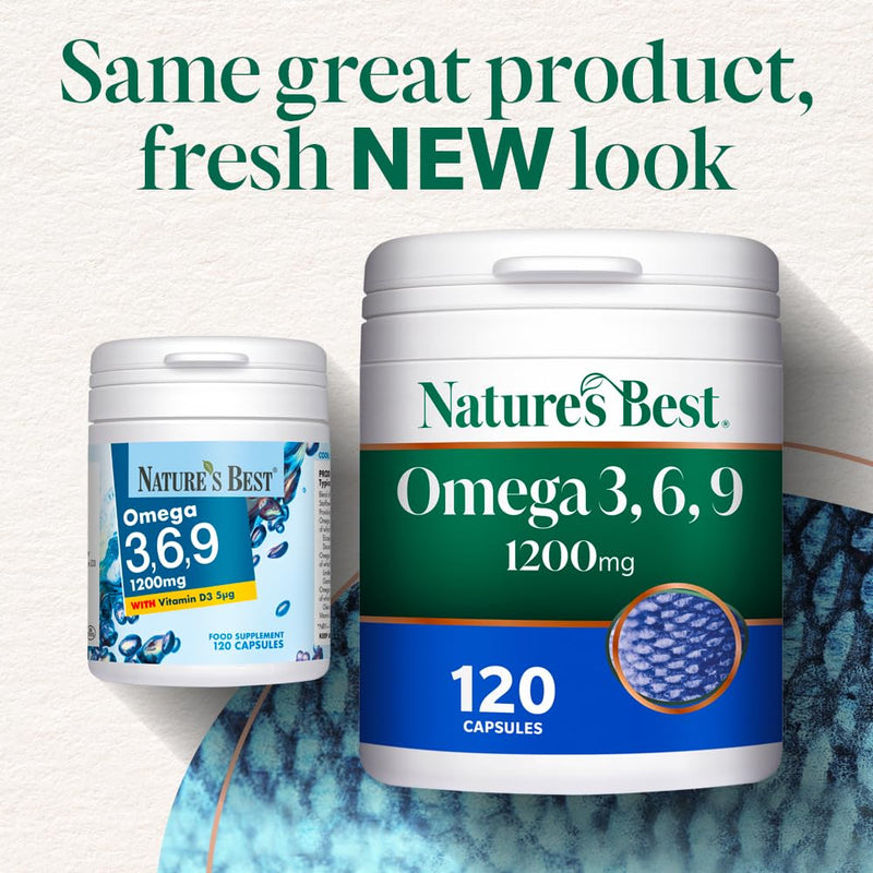 Nature's Best Omega 3, 6, 9 with Vitamin D3-1-2 Daily - UK Made - 120 Capsules (3+ Months' Supply)