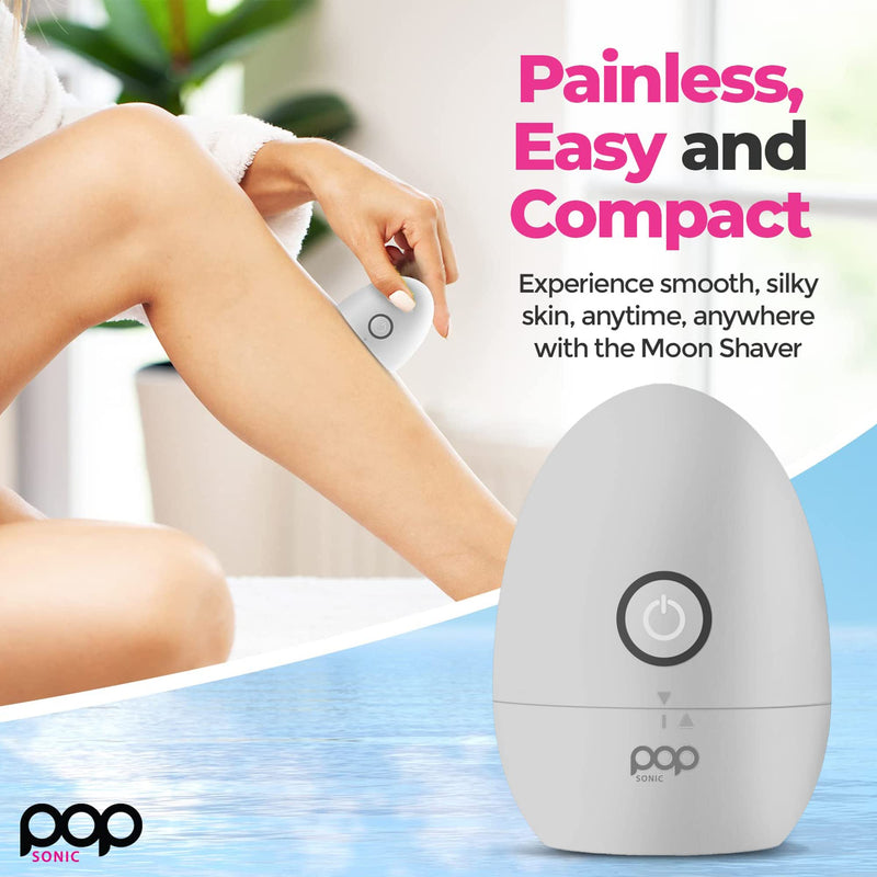 [Australia] - Pop Sonic Moon Shaver (Silver) - Face & Body Shavers for Men & Women - 3 Floating Rotary Heads Face Shaver w/Removable Cap - Long Lasting Lithium-ion Battery Portable Electric Shaver & Leg Shaver Silver 