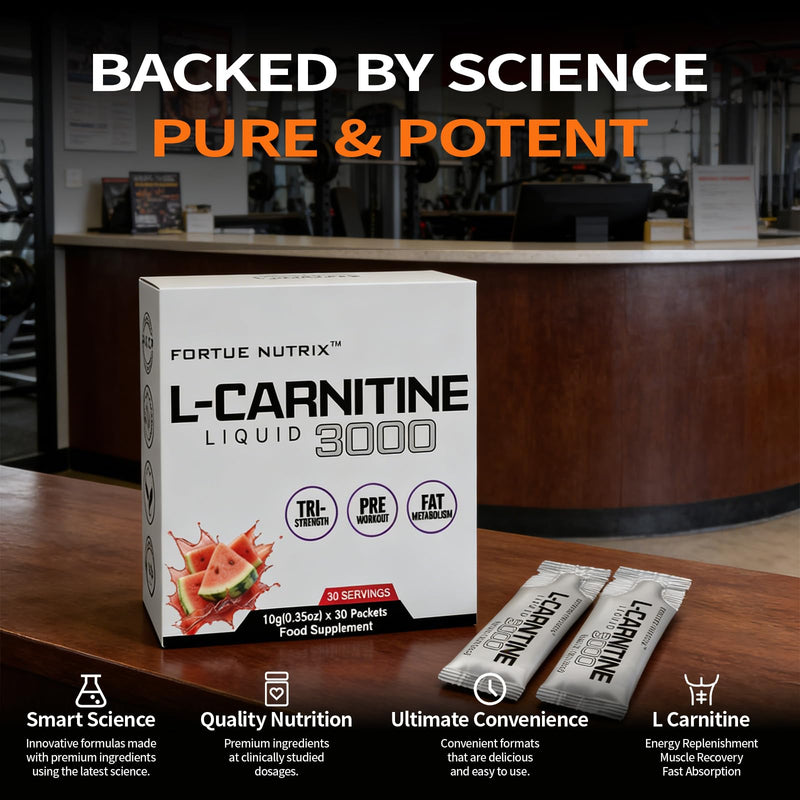 Nutrition L-Carnitine Liquid 3000 – High Strength Liquid with Acetyl L-Carnitine & B Vitamins – Pre Workout Energy & Metabolism Support – 30 Easy-to-Take Sachets – Vegan & Gluten Free