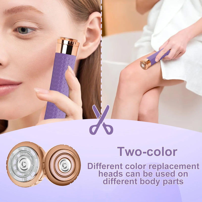 Facial Hair Remover for Women, Painless Rechargeable Hair Removal Device, Comes with 2 Replacement Heads, Portable Electric Shaver/Razors for Face, Chin, Upper Lip, arms and Peach Fuzz (Blue) Blue