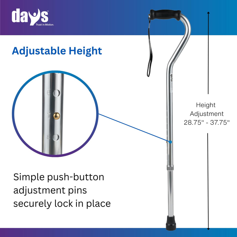 [Australia] - Days Standard Bariatric Offset Cane, Bariatric Cane with Rubber Tip, Heavy Duty Walking Cane for Weight Bearing, Limited Mobility Aid for Elderly, Tall & Heavy Adults, Silver with Black Handle Standard Cane 