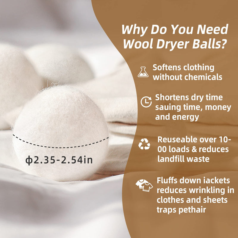 [Australia] - Wool Dryer Balls XL 6-Pack, Dryer Balls Laundry Reusable Reduce Clothing Wrinkles, Drying Clothes Faster 6pcs Xl 
