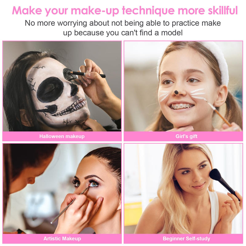 [Australia] - 3D Makeup Practice Kit, Reusable Silicone Practice Face Board/Makeup Mannequin Face,with Brushes&Eyebrow Pencils&Eyelashes&Bag&Eyeshadow&Lipstick 