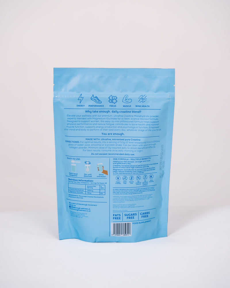 enough. Pure Creatine Powder with Magnesium Glycinate 330g (60 Days) - Monohydrate Creatine Powder, Ultrafine, Premium, 100% Micronised, Easy Dissolve, Vegan, Unflavoured, for Men and Woman