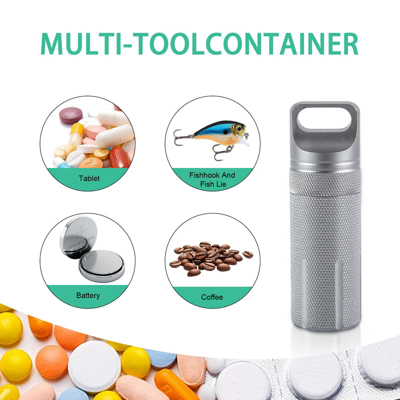 Metal Pill Container Keychain, Waterproof EDC Pill Holder | for Vitamins & Medications, Lightweight Aluminum Alloy Pill Case Organizer for Hiking Camping, Portable Travel Pill Box