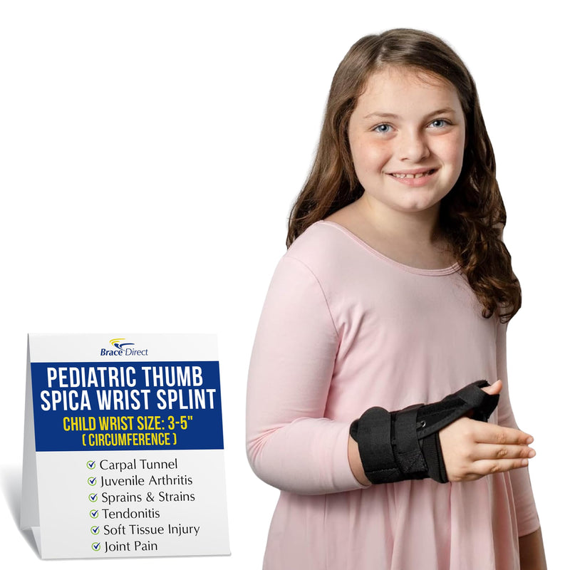 Brace Direct Pediatric Thumb Spica Wrist Splint for Kids - Childrens Thumb Immobilizer for Sprains, Tendonitis, Carpal Tunnel, Juvenile Arthritis (Child: Left Wrist 3-5" Circ)