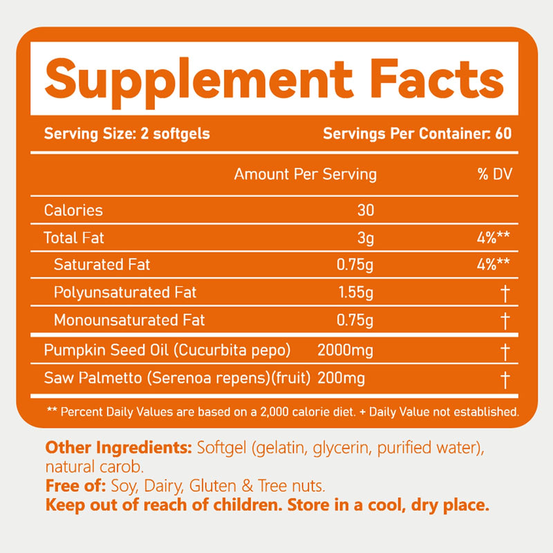 [Australia] - Bonswell Pumpkin Seed Oil & Saw Palmetto 120 Softgels, 2000mg | Ovela Pumpkin Seed Oil Capsules Cold-Pressed DHT Balance Formula for Hair & Urinary Support, Bladder & Prostate Health, Non-GMO 