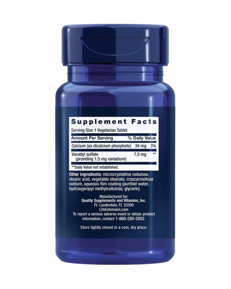 Life Extension Vanadyl Sulfate, Trace Mineral, Vanadium, Healthy glycemic Balance, Healthy Metabolism, Hormone Function, Gluten-Free, Non-GMO, Vegetarian – 100 Tablets
