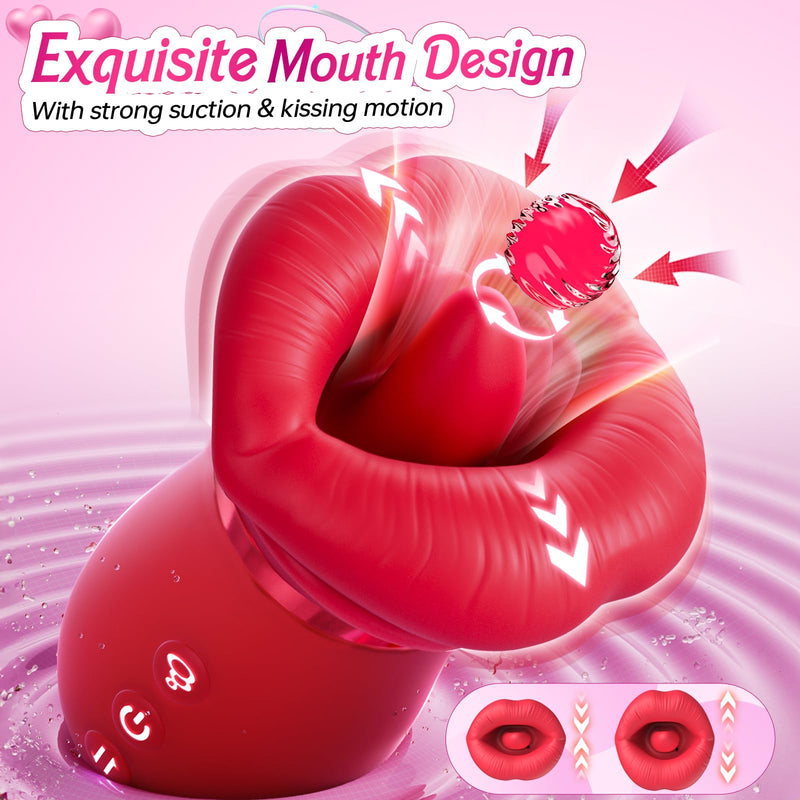 Vibrator Adult Sex Toys for Women - 5IN1 Mouth Sucking Vibrator Rose Sex Toy, 10 Tongue Licking, 3 Auto & 1 Manual Sucking Adult Toys New APP, Anal Clit Nipple Vibrators Female Couples Sex Toys Red