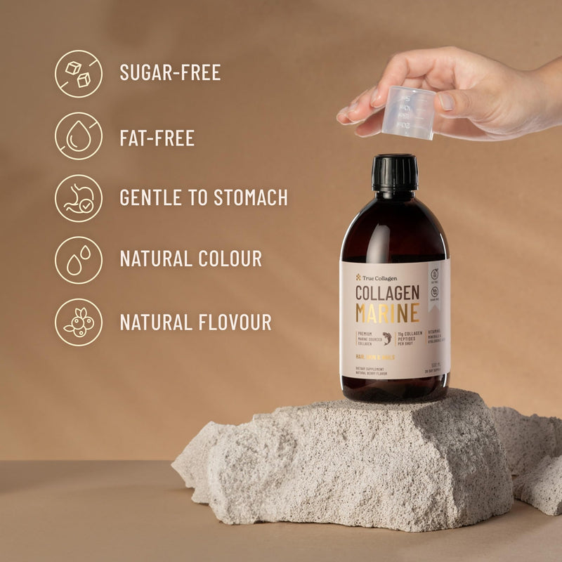 True Collagen Marine 11,000 mg Hydrolyzed Liquid, 500 ml, 20 Day | 11,000mg Type 1 & 3 hydrolyzed collagen with hyaluronic acid, biotin & vitamin C for healthy hair, skin, joints & nails True Collagen Marine 500ml