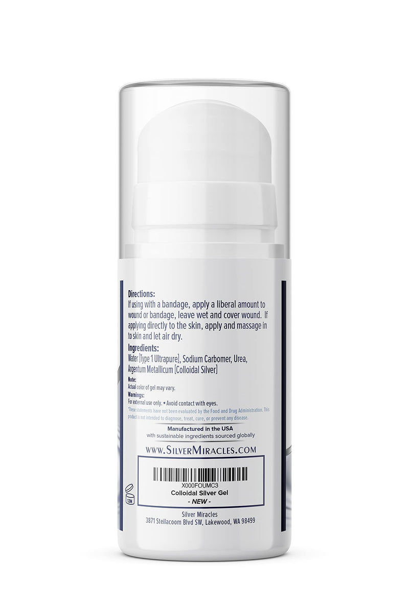 [Australia] - Silver Miracles - Colloidal Silver First Aid Gel - Airless Bottle - Nano Silver Gel Wound Care - Healing Ointment for Burns, Sunburns & Irritated Skin - Unscented -3.38 OZ - 25 PPM Unflavored 3.38 Ounce (Pack of 1) 