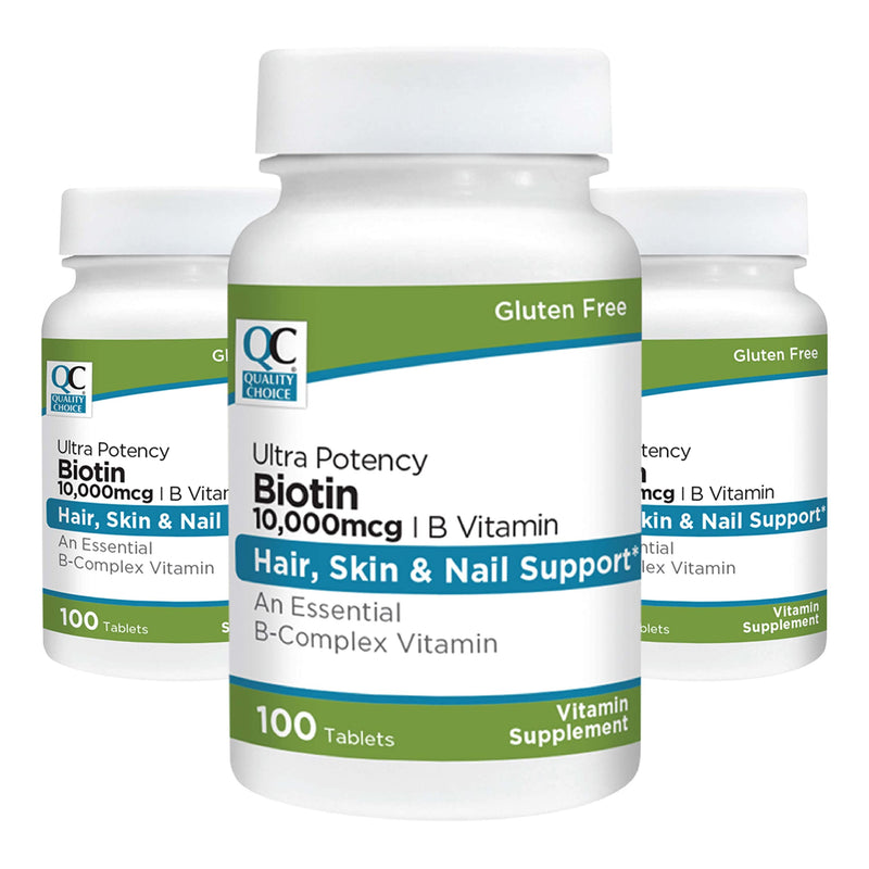 Quality Choice Biotin 10,000 mcg + B Tablets 100 Count Ultra Potency Nail, Skin, & Hair Support 1