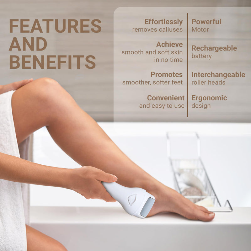 [Australia] - Electric Callus Remover for Foot, Electric Foot Scrubber Dead Skin Remover for Foot Care with 3 Rollers, Waterproof 60mAh Rechargeable Foot Callus Remover for Hard Cracked Dry Dead Skin 