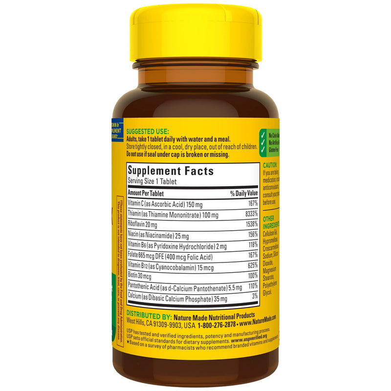Nature Made Super B Complex with Vitamin C and Folic Acid, Dietary Supplement for Cellular Energy Support, 60 Tablets, 60 Day Supply 60 Count (Pack of 1)