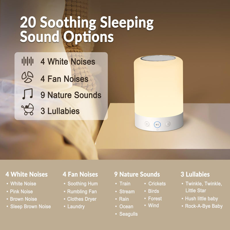 [Australia] - Kipcush Night Light White Noise Sound Machine, Max 8H Timer, 20 Soothing Sleep Sounds. Portable Design for Bedroom, Office, Nursery, Travel, Up to 8 Hours Battery Life 