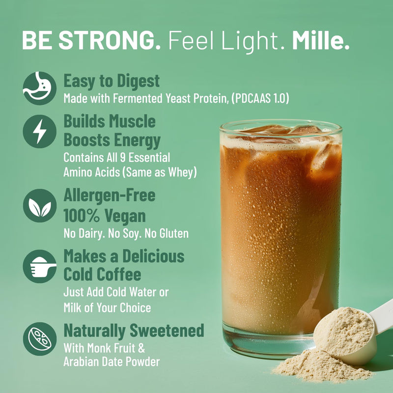 Mille Plant Protein | 25g Protein/Scoop | Coffee Hazelnut | Fermented Yeast Protein Powder | NO BLOAT | NO Added Sugar | Vegan | Has All 9 Essential Amino Acids | No Adulteration | 500g 500g (Single Container)