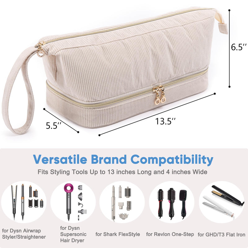 [Australia] - Hair Dryer Case, Double-Layer Hair Tools Travel Carrying Case for Shark FlexStyle/SmoothStyle with Hair Dryer Bag - Hair Air Wrap Dryer Case Flat Curling Iron Travel Organizer Standard Ivory 