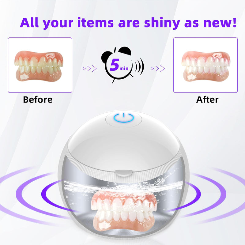 [Australia] - Voraiya® Ultrasonic Cleaner UV for Dentures, Aligner, Retainer, Whitening Trays, Night Dental Mouth Guard, Toothbrush Head, Ultrasonic Jewelry Cleaner Machine for all dental Appliances, Diamon (White) White 