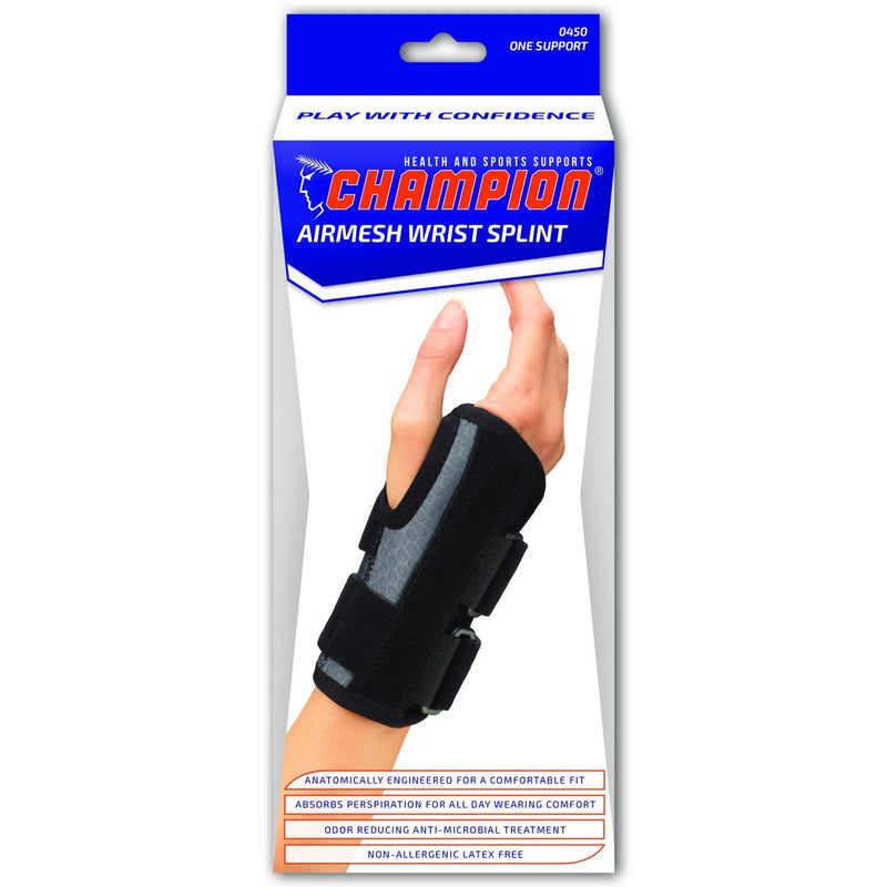 Champion Wrist Splint, Universal Fit, Maximum Support, Airmesh Fabric, Black, Large (Left Hand)