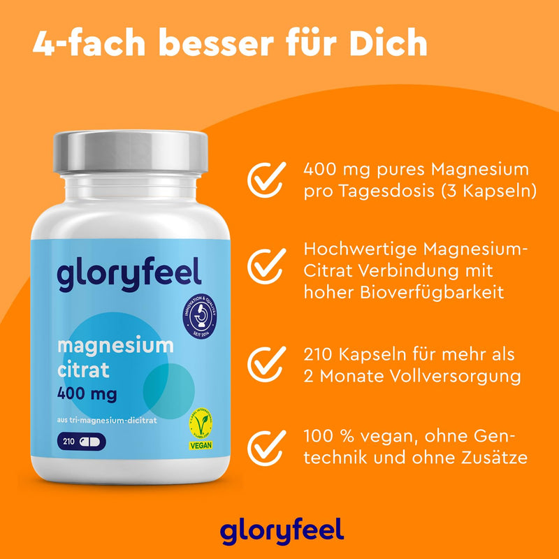 [Australia] - Magnesium citrate capsules - 2500 mg, of which 400 mg is elemental magnesium per day - 210 capsules of high-dose tri-magnesium dicitrate - vegan, laboratory-tested, made in Germany without additives 