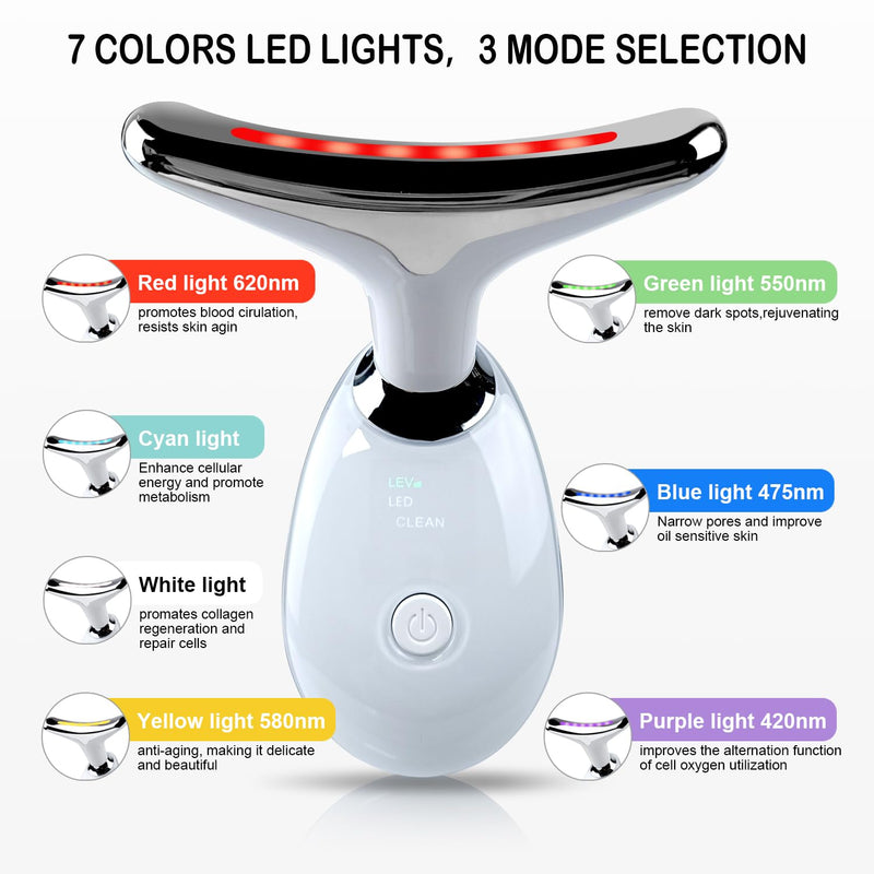 Face and Neck Massager，7 Color Multifunctional Facial Skin Care Tools, Led Face and Neck Beauty Device for Home Use