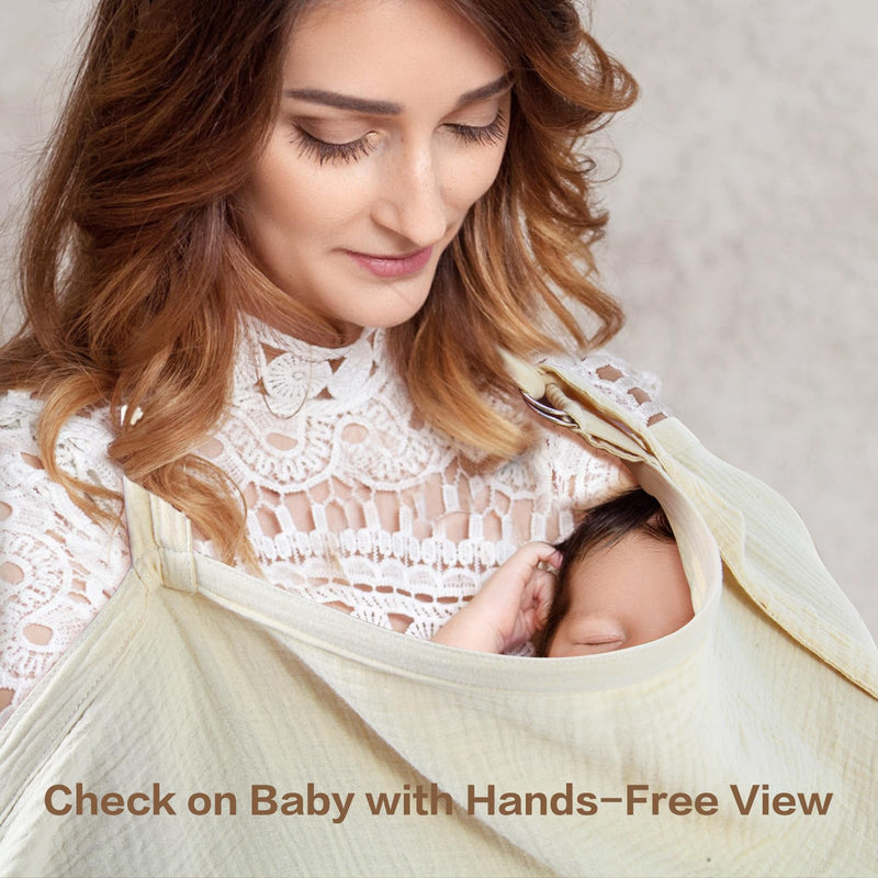 [Australia] - Muslin Breast Feeding Cover- Allows Hands-Free Baby Check, 100% Cotton, Featuring Windproof Straps, Includes A Small Potable Storage Pocket, Baby Breast Feeding Must Haves Khaki 
