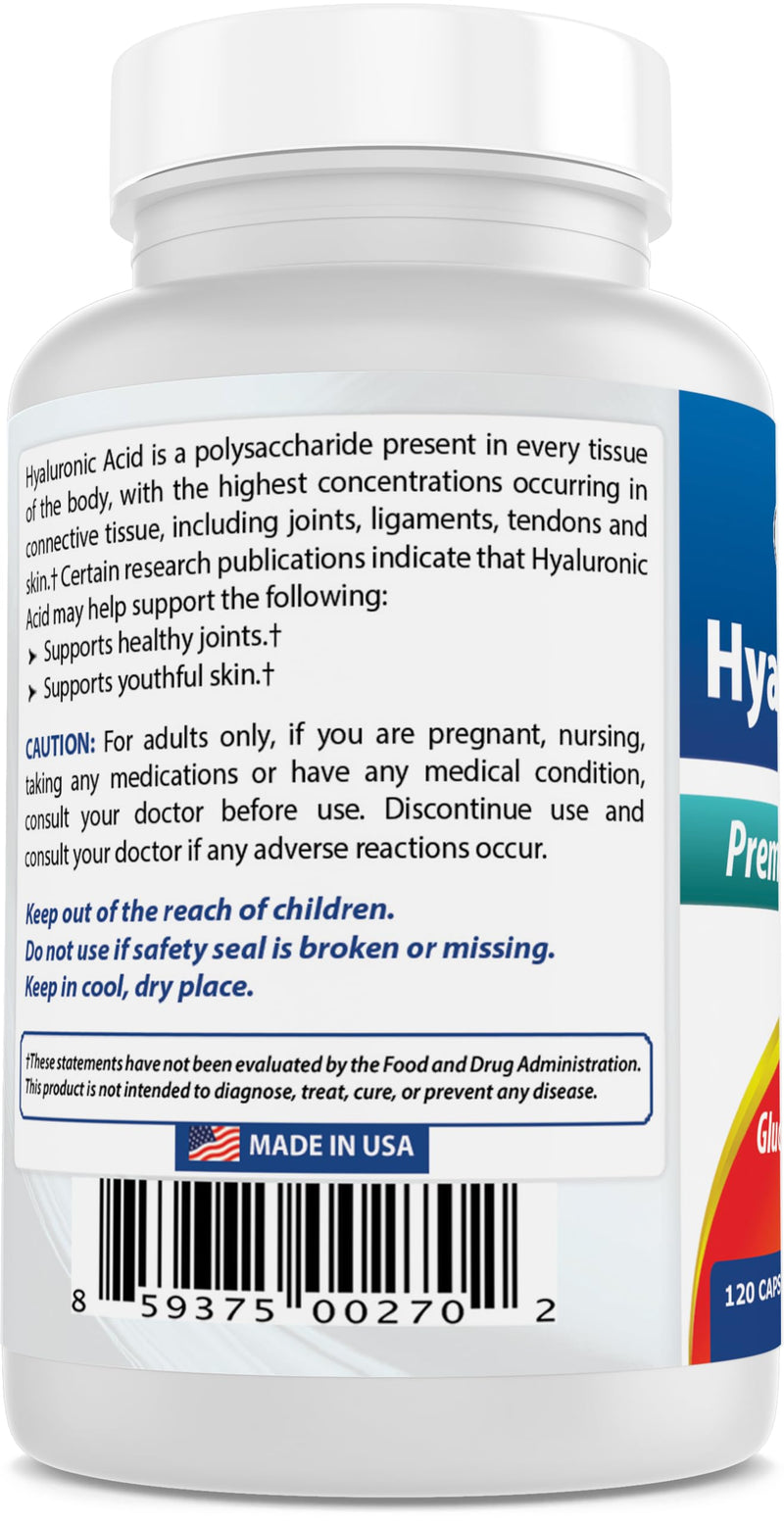 [Australia] - Best Naturals Hyaluronic Acid 100 mg 120 Capsules - Support Healthy Joints and Youthful Skin (859375002702) 120 Count (Pack of 1) 