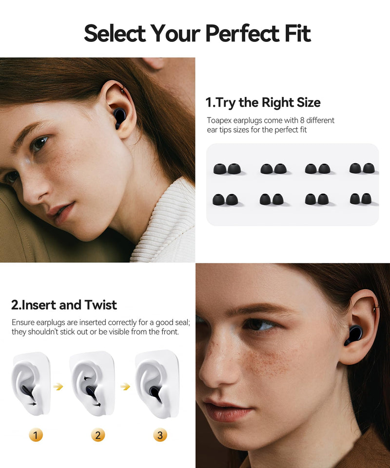 [Australia] - Ear Plugs for Sleeping 45dB Noise Cancelling Ear Plugs for Concerts & Noise Reduction, Earplugs for Sleep, Snoring Airplane Musician Calmer, Silicone Earplugs Reusable Concert Ear Plug +8Tip Black 1 Count (Pack of 1) 