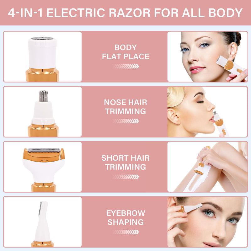 [Australia] - Eletric Razor for Woman,4 in 1 Rechargeable Bikini Trimmer and Shaver, Wet/Dry Electric Body Hair Coldless Waterproof Facial Hair Removal Razor Painless Trimming of Pubic Face arms Legs 