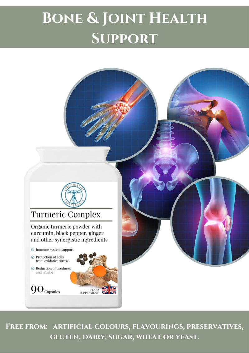 Organic Turmeric Complex High Strength – Curcumin with Ginger, Black Pepper (Piperine), Cayenne, Zinc & Vitamin B6 – Joint & Immune Support – 90 Vegan Capsules