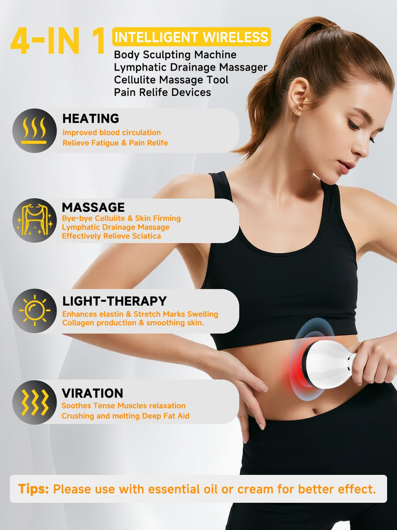 [Australia] - Lymphatic Drainage Massager & Anti Cellulite Massage Tool, Helps Reduce Stretch Marks & Cellulite, for Legs, Arms & Belly, Body Sculpting Machine with Microcurrent & Red-Light & Heat & Vibration 